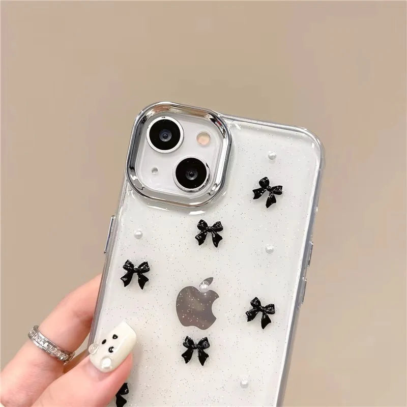 Korean Style Epoxy Bow & Pearl Clear Phone Case