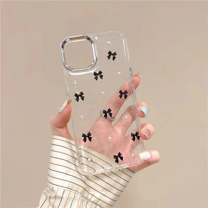 Korean Style Epoxy Bow & Pearl Clear Phone Case